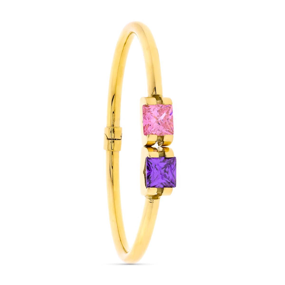 18K stift gult guld armbånd 2 ametyst farve sten og roser fra Frankrig