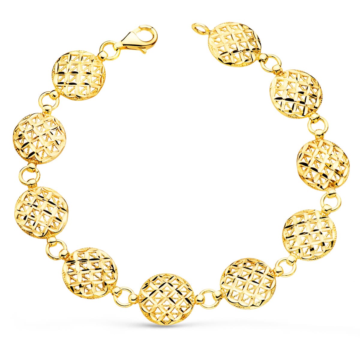 18K Bracelet Or Jaune Motifs Rondes 12 mm 20.5 Cm