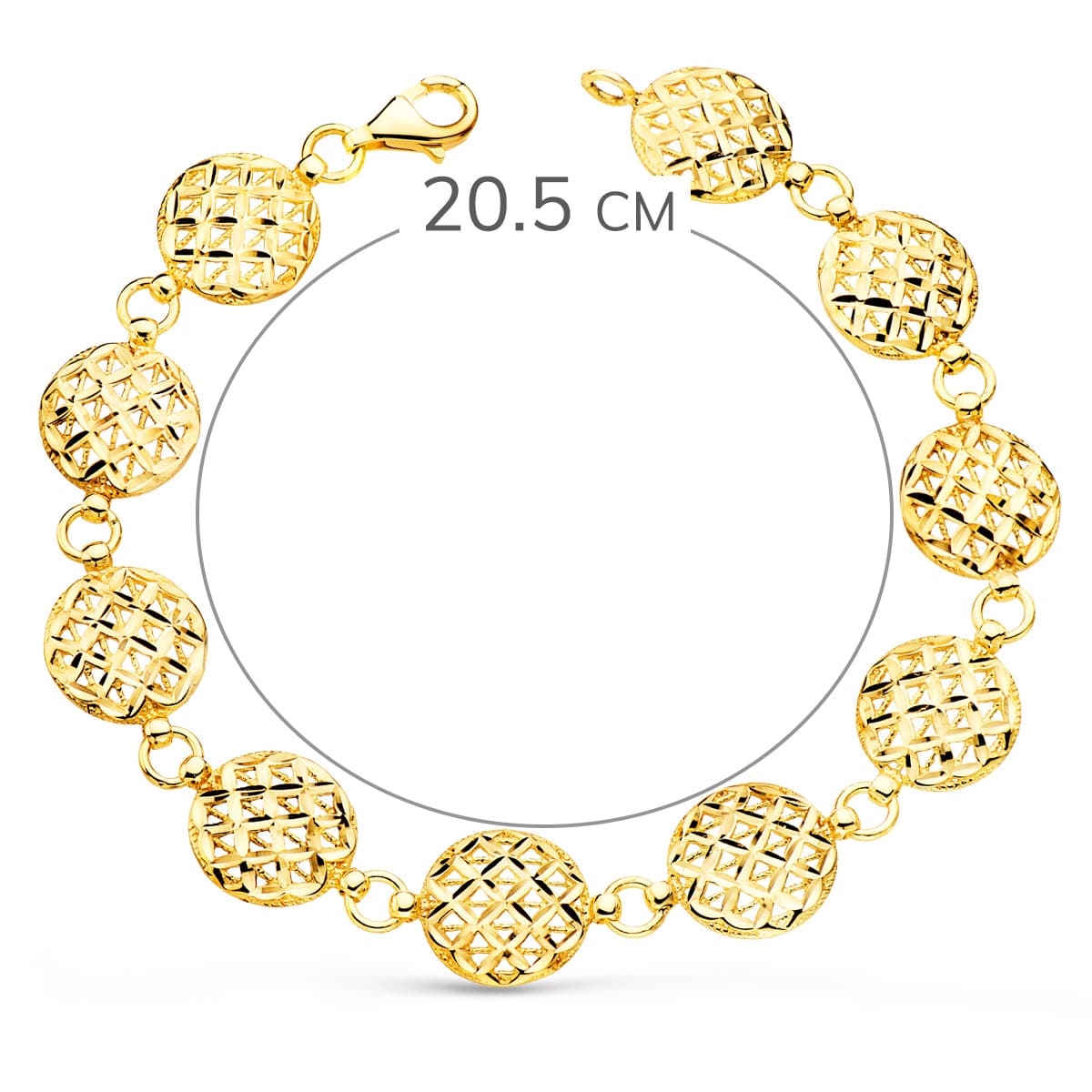 18K Bracelet Or Jaune Motifs Rondes 12 mm 20.5 Cm