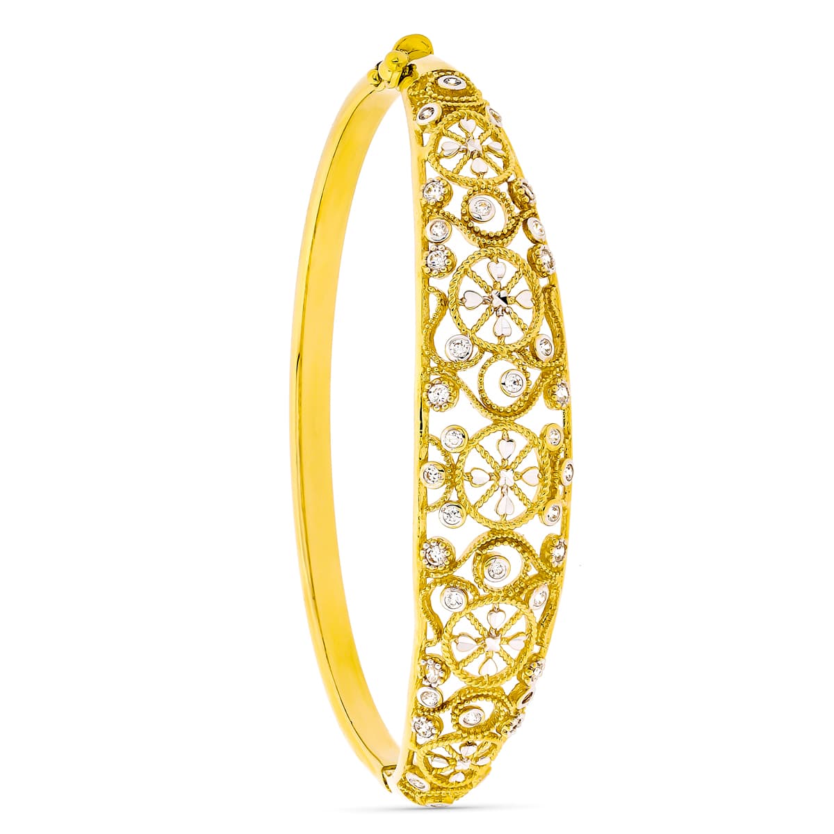 18K Bracelet Filigrane Or Bicolore Zircons