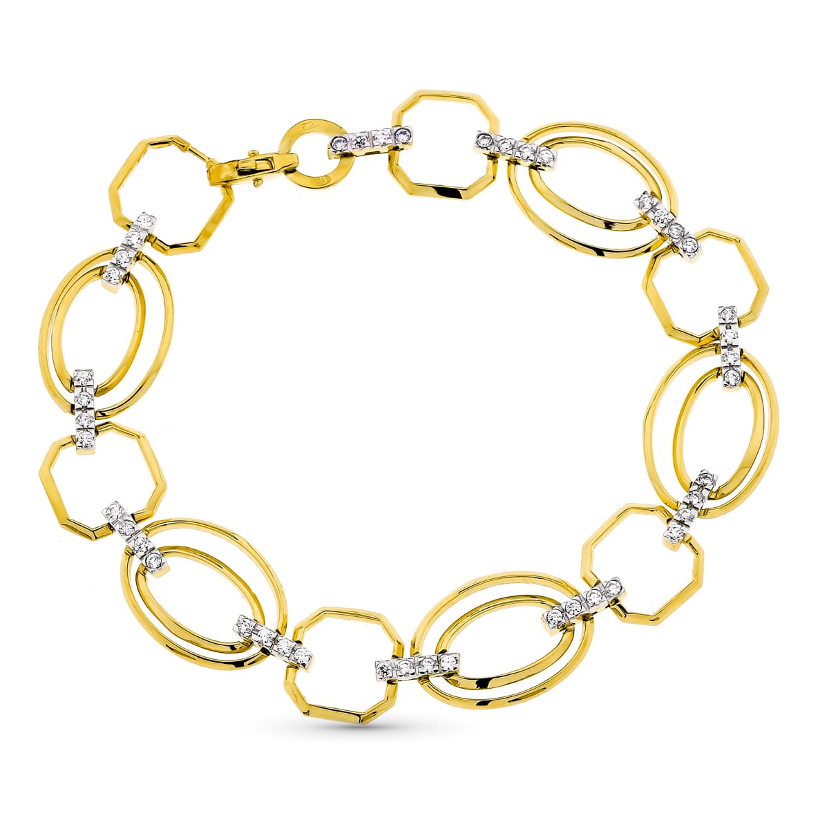 18K Bracelet en 2 Ors avec Oxydes de Zirconium. Largeur 12 mm Longueur 19.5CM