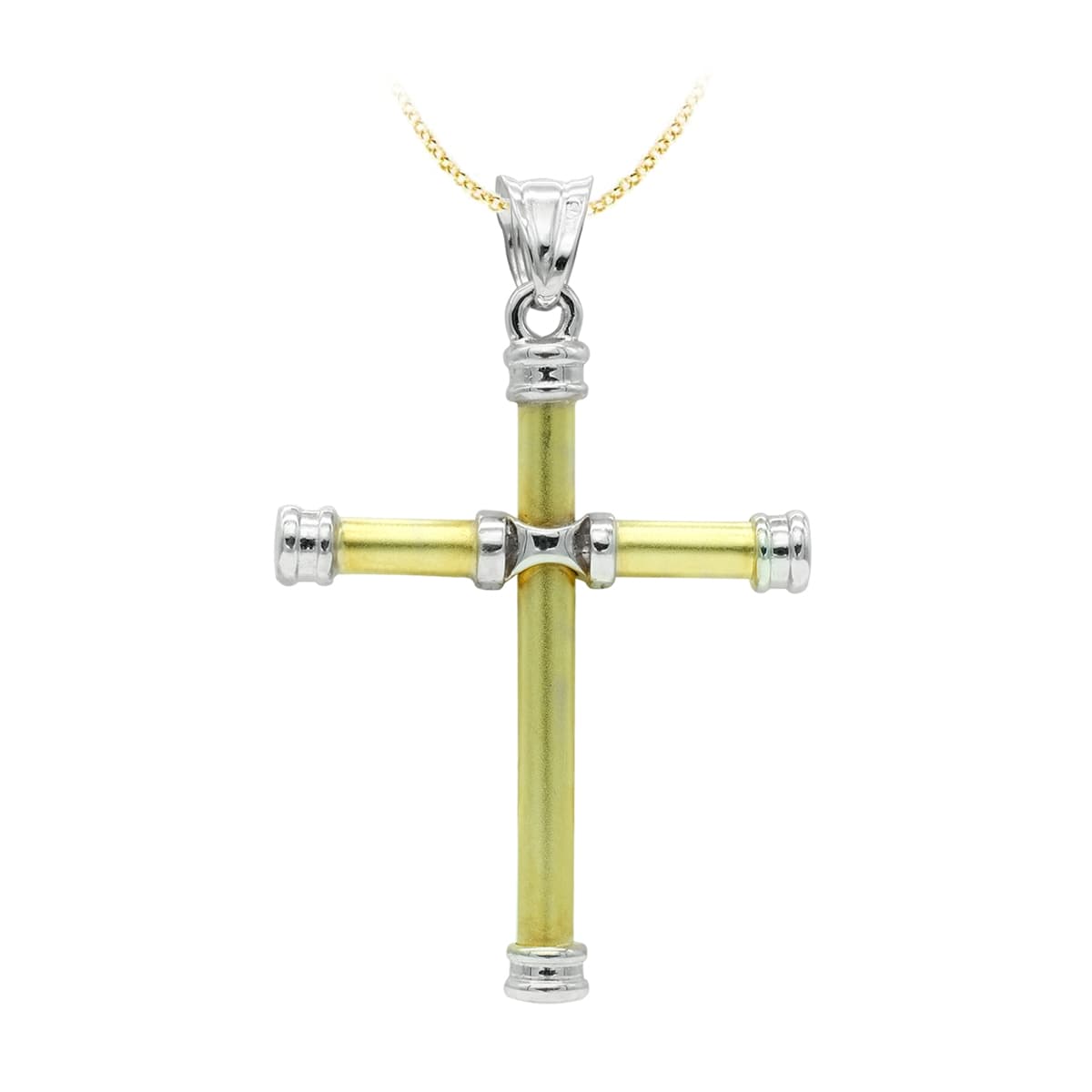 18K Croix en Or Bicolore Creuse 40 X 30 mm