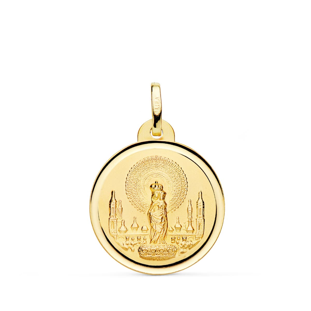 Médaille Or Jaune 18K Vierge Del Pilier Lunette 20 mm