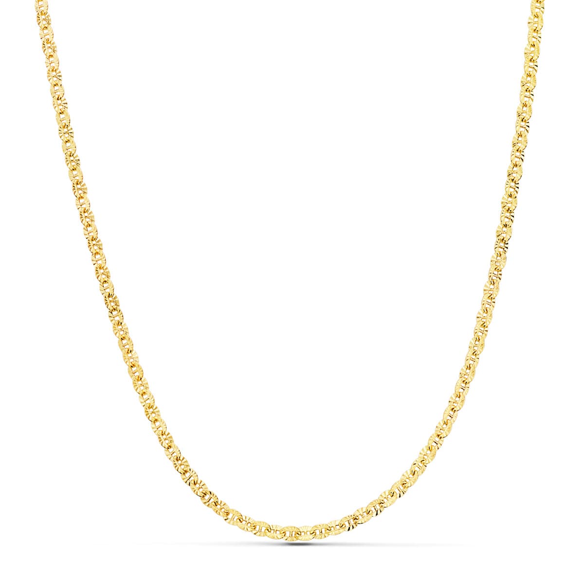 18K Chaîne en Or Jaune Creuse Facetté Forçat. Longueur 45CM - Largeur 2MM