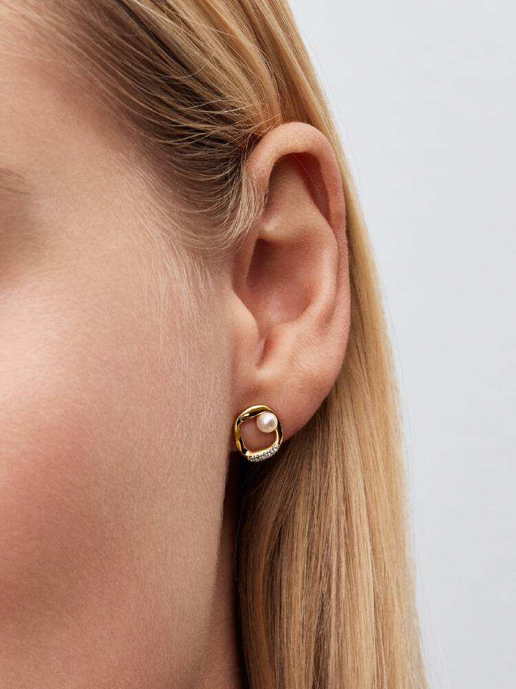 Boucles d'oreilles Pandora - Clous d'Oreilles Cercle Pavé Organique et Perle de Culture d’Eau Douce Traitée | 264662C01
