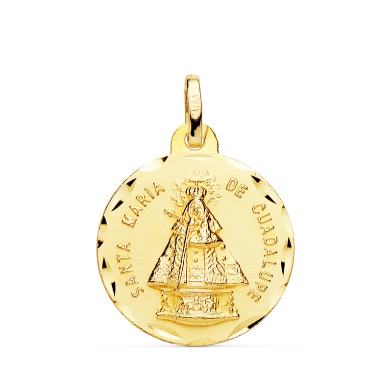 18K Médaille Vierge du Guadeloupe 20 mm Facettée en Or Jaune