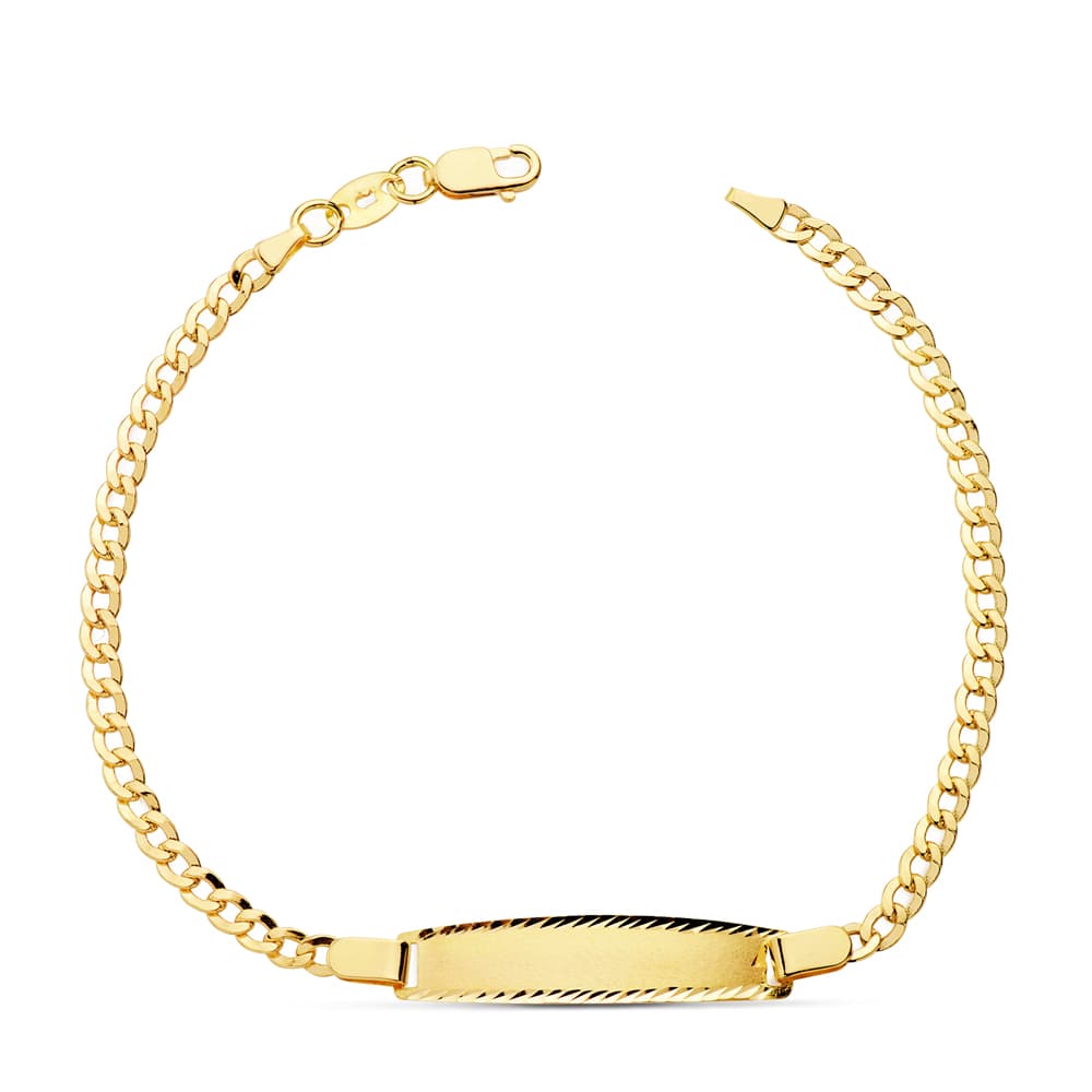 Pulseira Gourmet com barba oca em ouro amarelo 18K 17 cm
