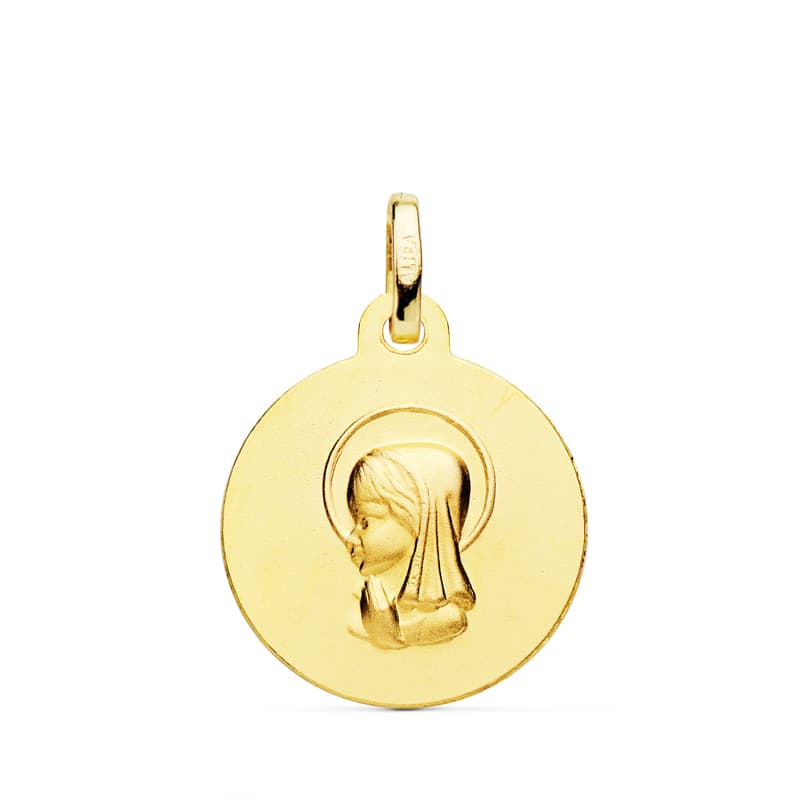 18K Médaille en Or Jaune Vierge Enfant 16 mm