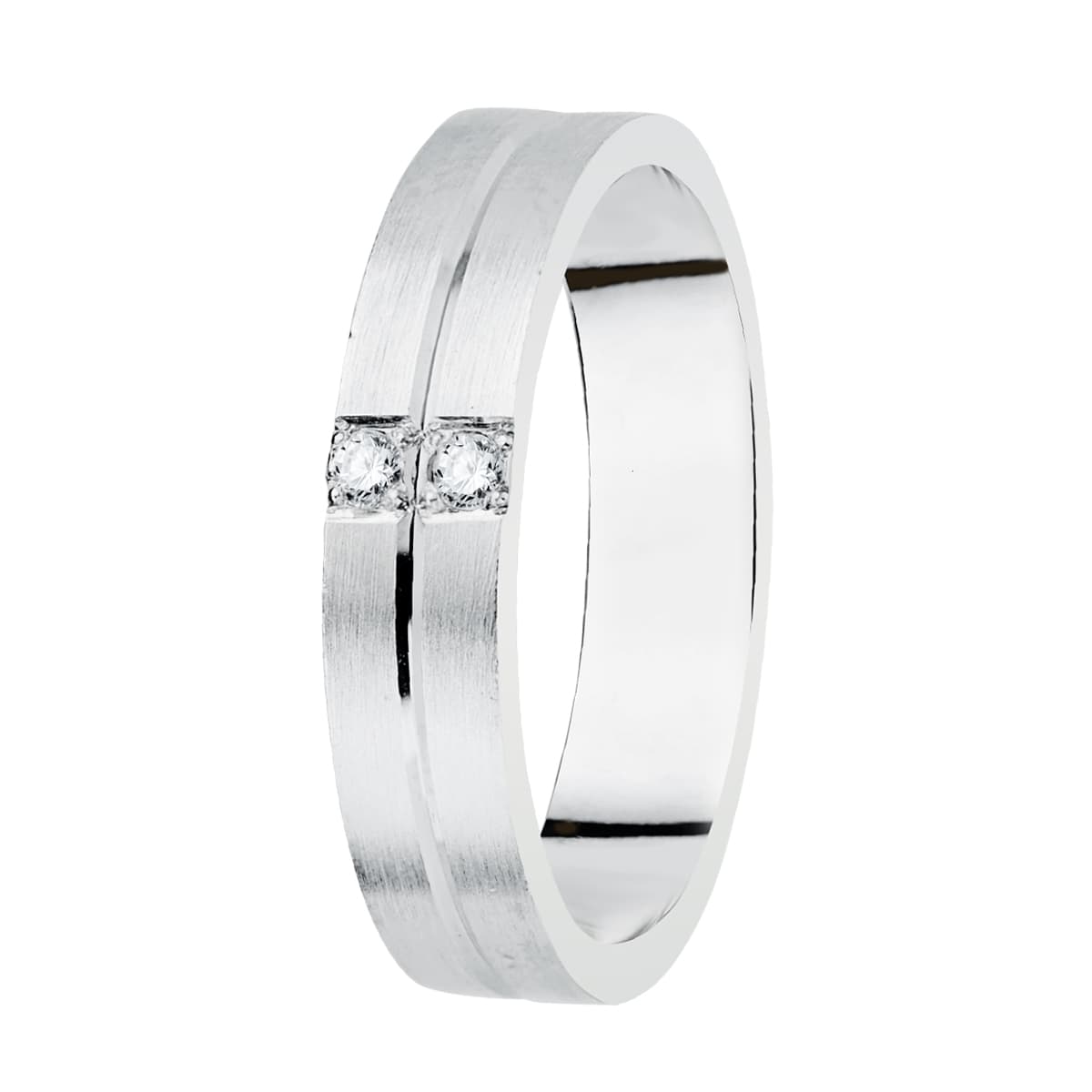Obrączka ślubna z 18-karatowego matowego białego złota diamentowego 0,06 kwarty. Szerokość: 4mm