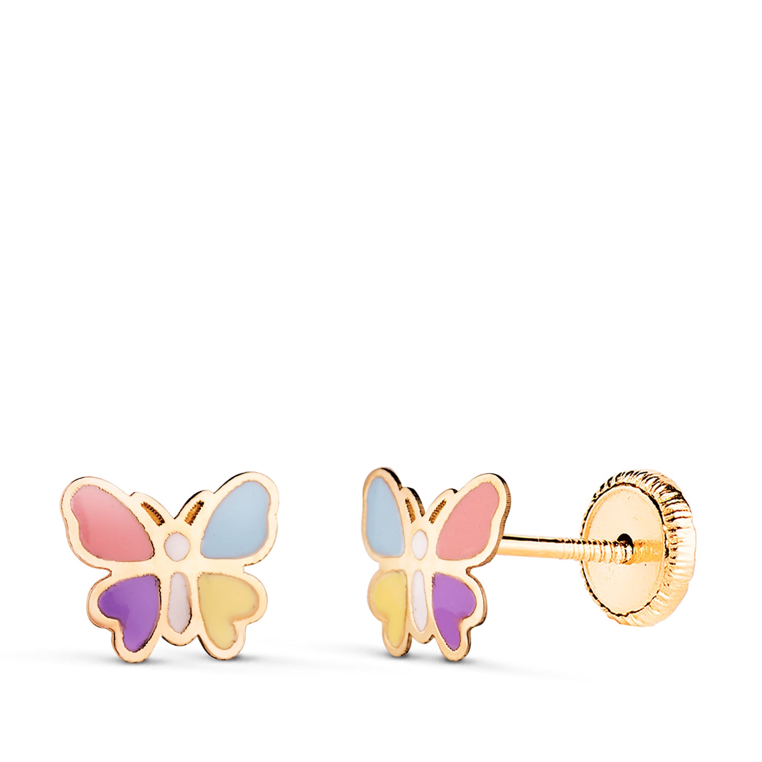 Boucles d'oreilles Papillons Émaillés en Or Jaune 18K Taille : 7 X 6 mm Fermoir a Vis