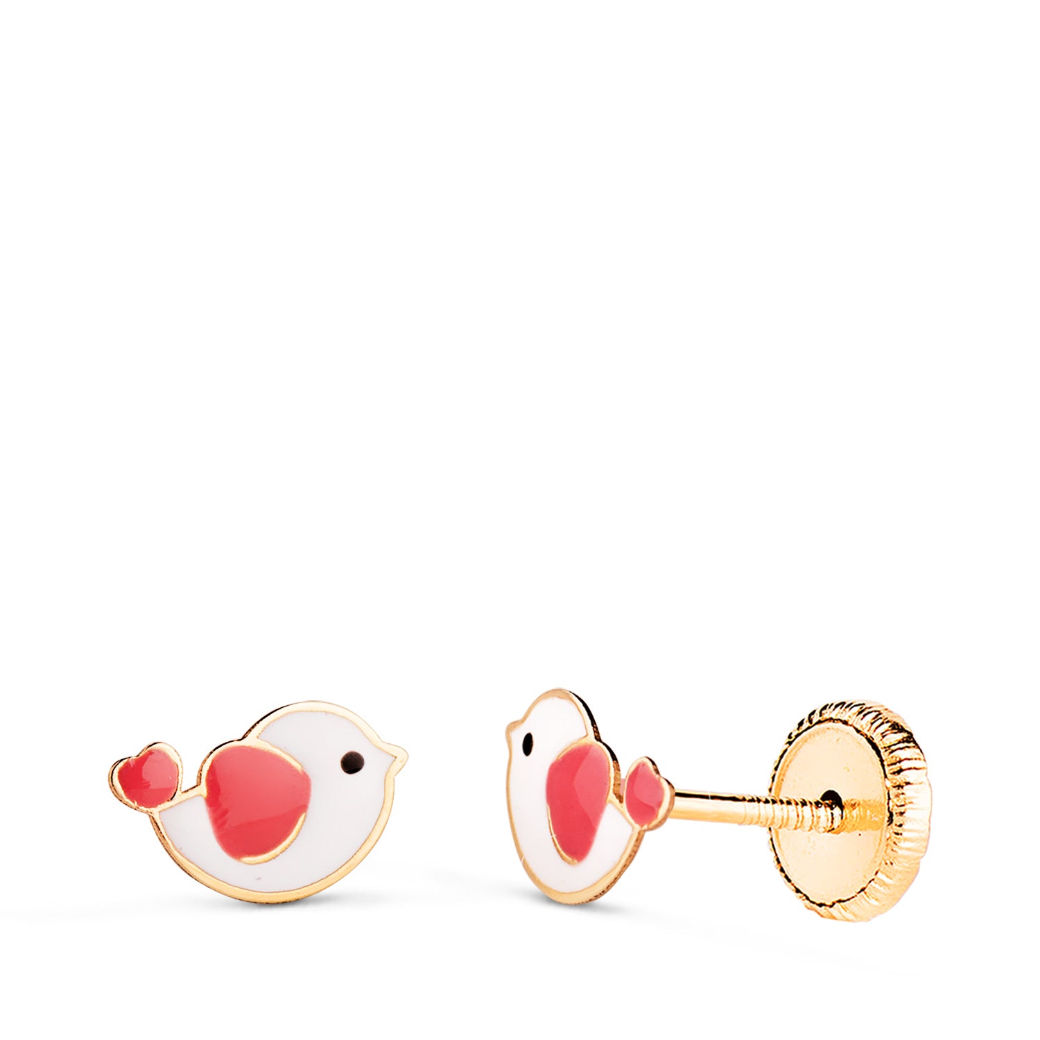 Boucles d'oreilles Oiseaux Émaillés en Or Jaune 18K Taille : 7,5 X 5 mm Fermoir a Vis