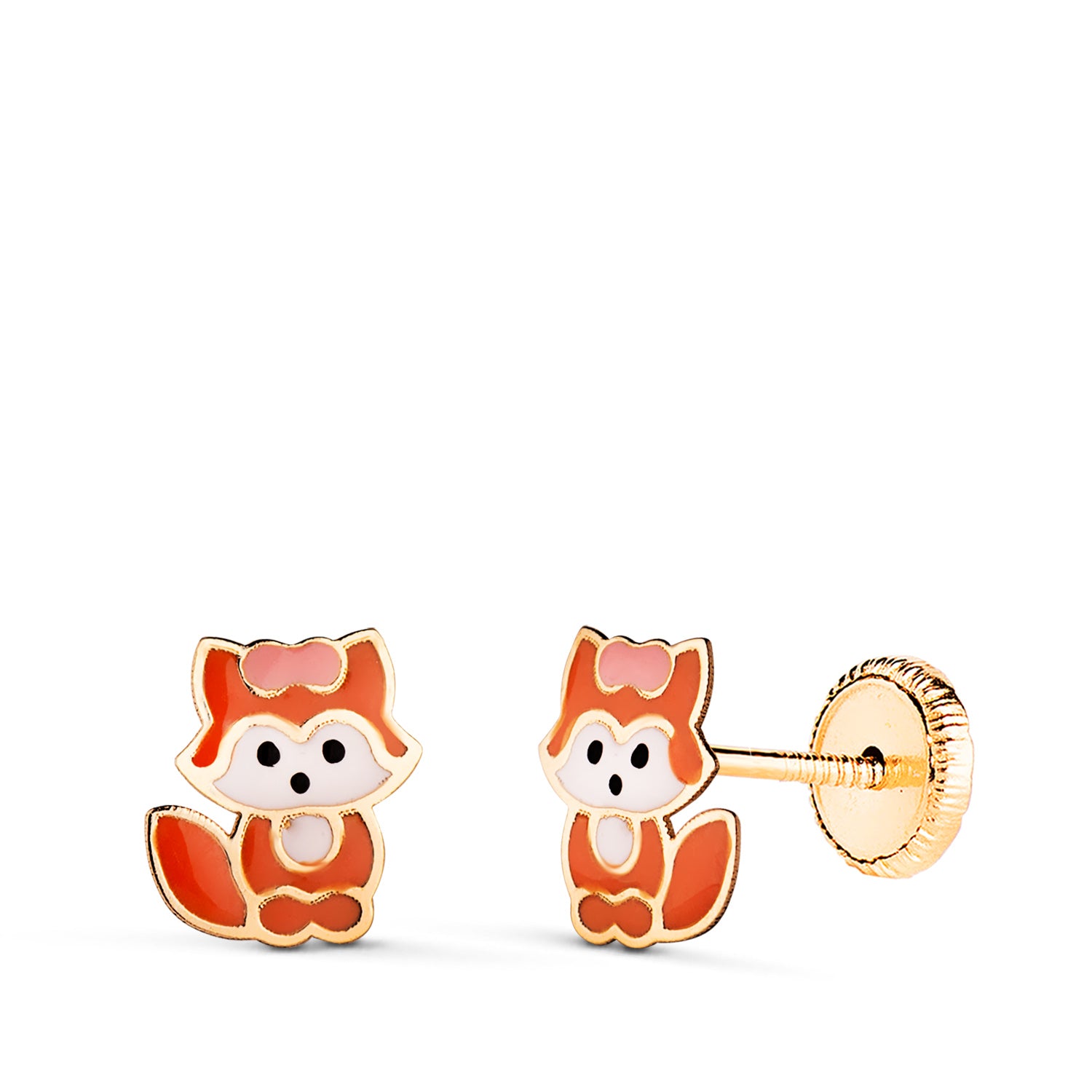 Boucles d'oreilles Renard Émaillé en Or Jaune 18K Taille : 7,5 X 7 mm Fermoir a Vis