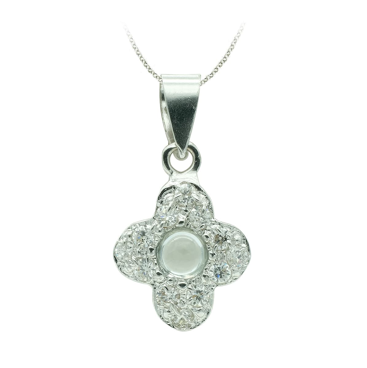 18K Croix en Or Balnc et Zircons 14 X 10 mm