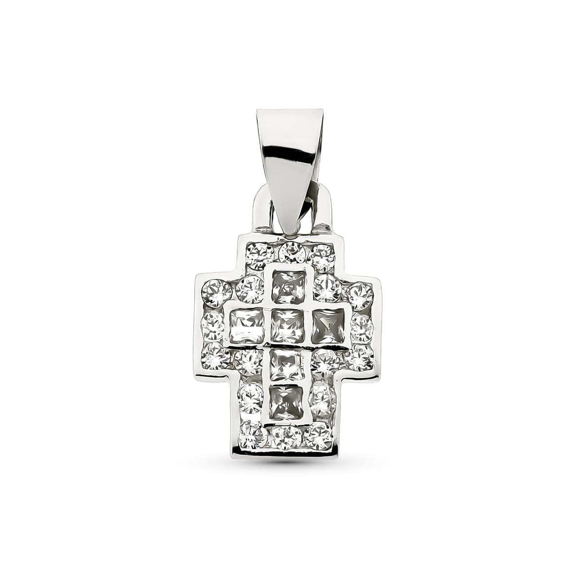 18K Croix en Or Blanc et Zircons 17 X 11 mm