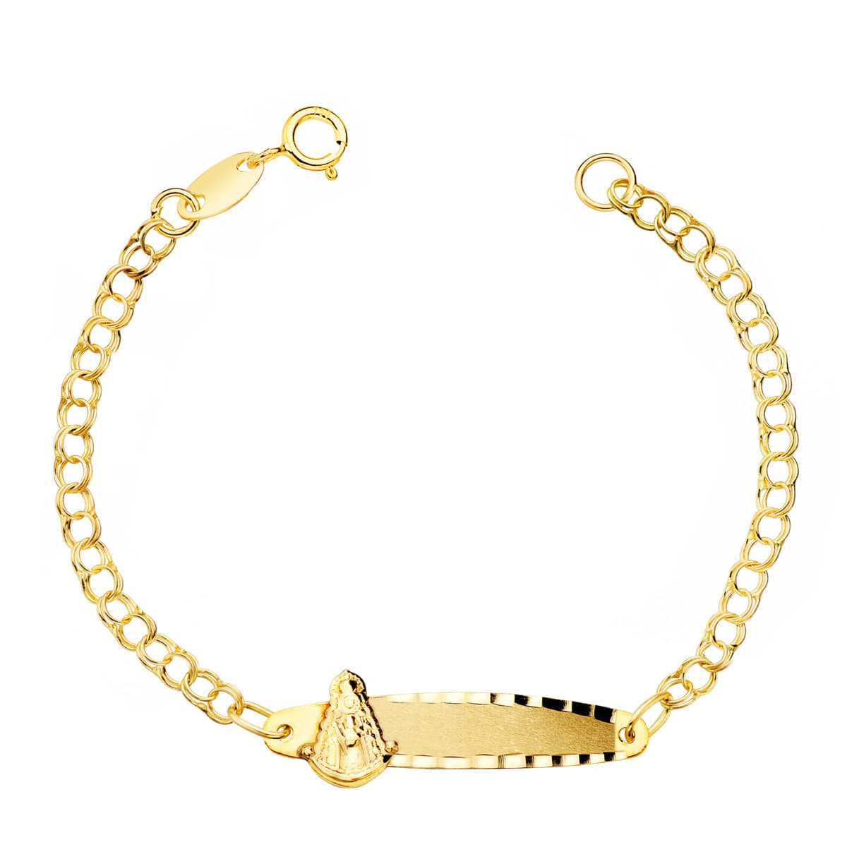 18K Gourmette en Or Jaune et Vierge du Rocio 24 X 5 mm 12 Cm