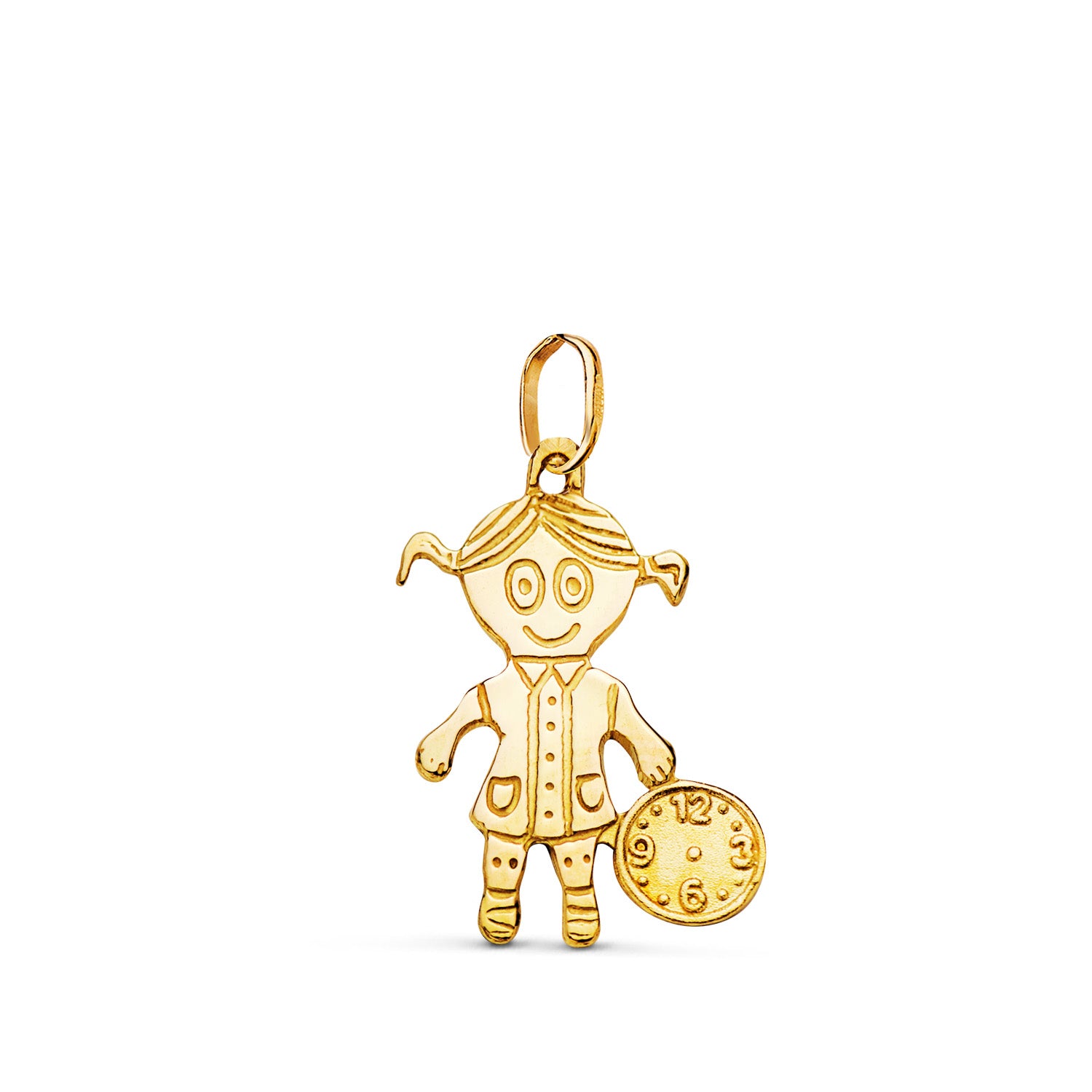 Pendentif en Or Jaune 18 Carats Silhouette de Fille avec Montre Mesure: 18 X 12 mm
