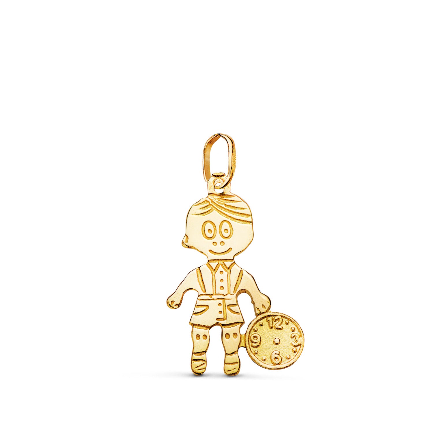 Pendentif en Or Jaune 18 Carats Silhouette Denfant avec Montre Mesure : 18 X 12 mm