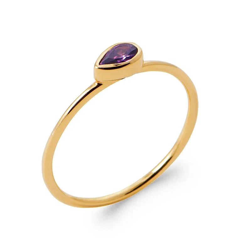 Vergulde paarse Solitaire Ring / | Azulin