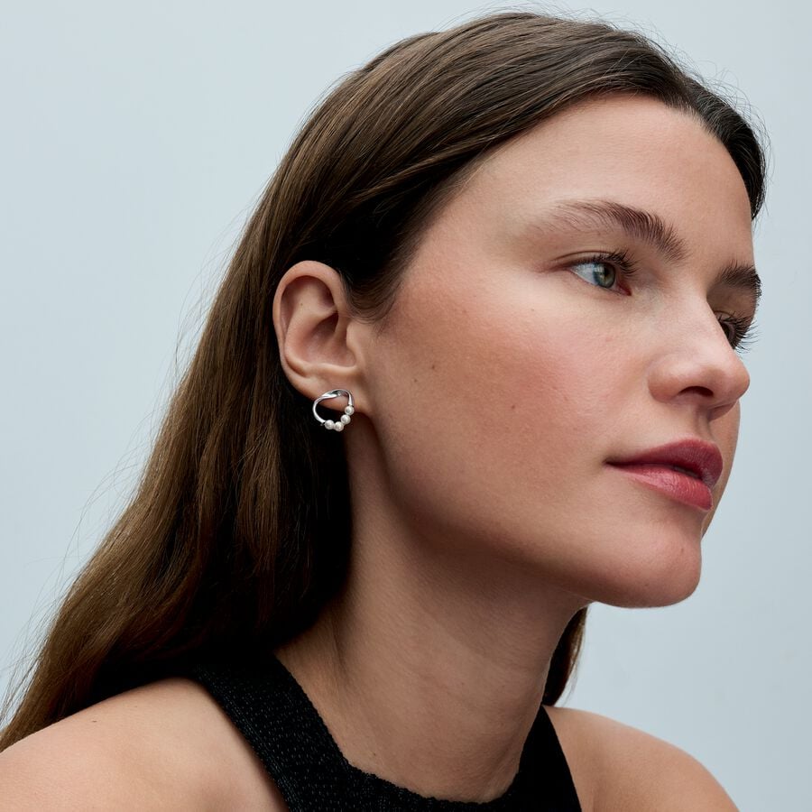 Clous d’Oreilles Cercle Organique et Perle | Pandora