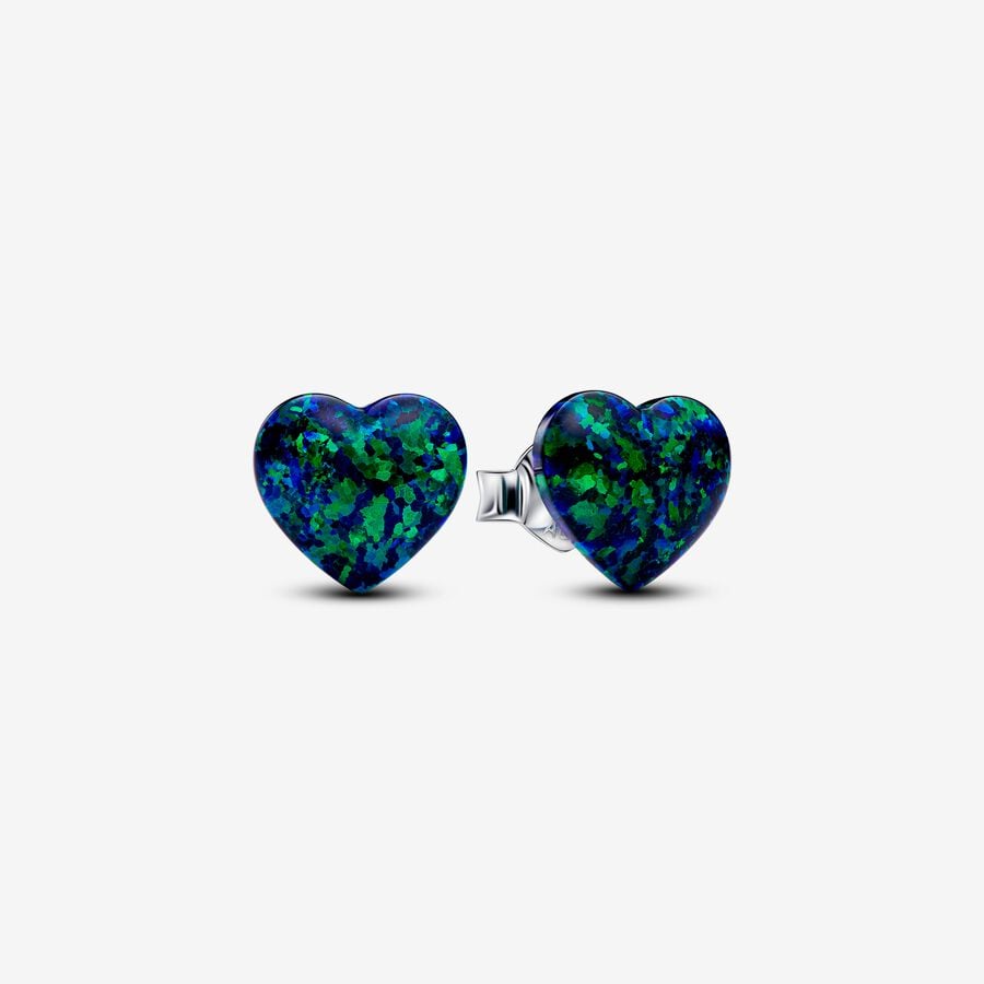 Coeur - Vert Opalescent - Argent - Boucles d'oreilles | Pandora
