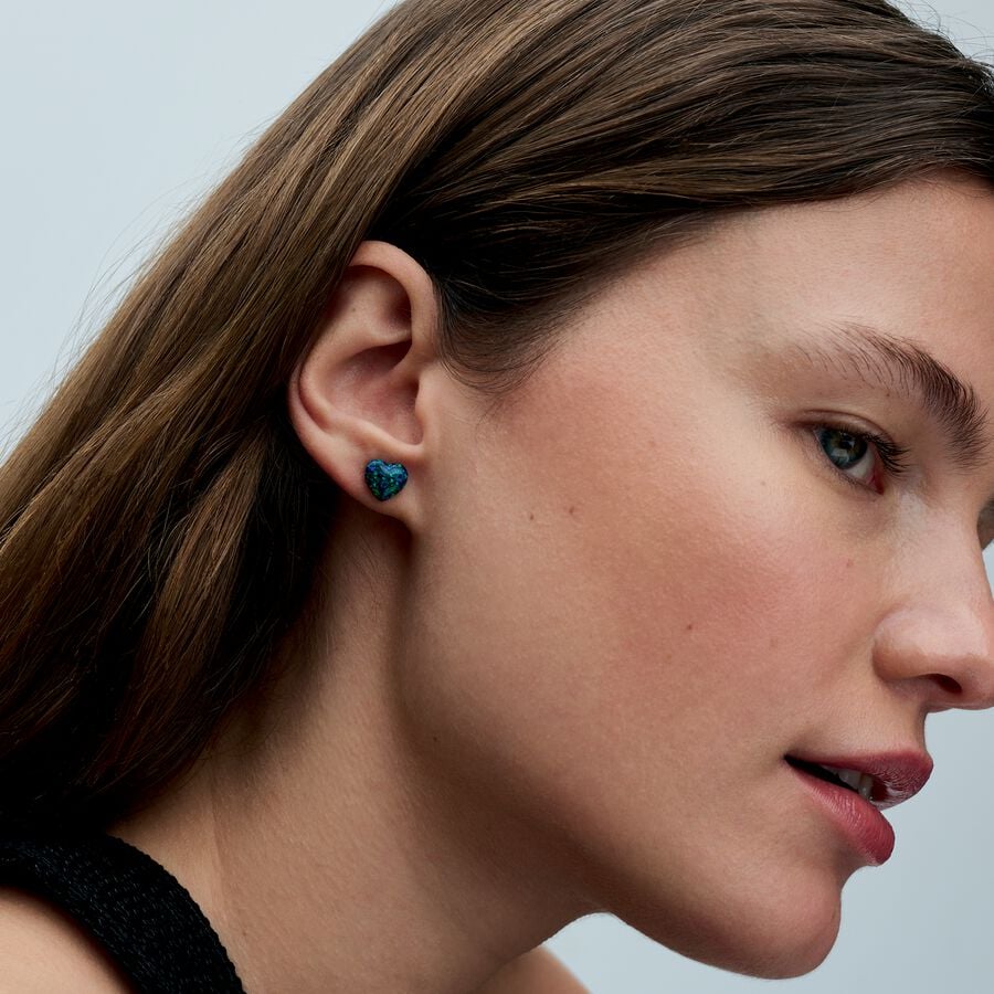 Coeur - Vert Opalescent - Argent - Boucles d'oreilles | Pandora