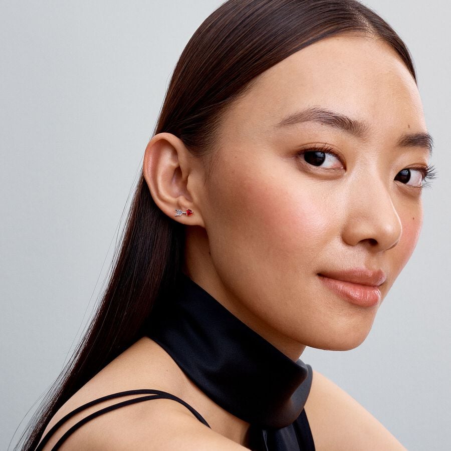 Heart & Arrow - Red - Silver - Pandora Earrings