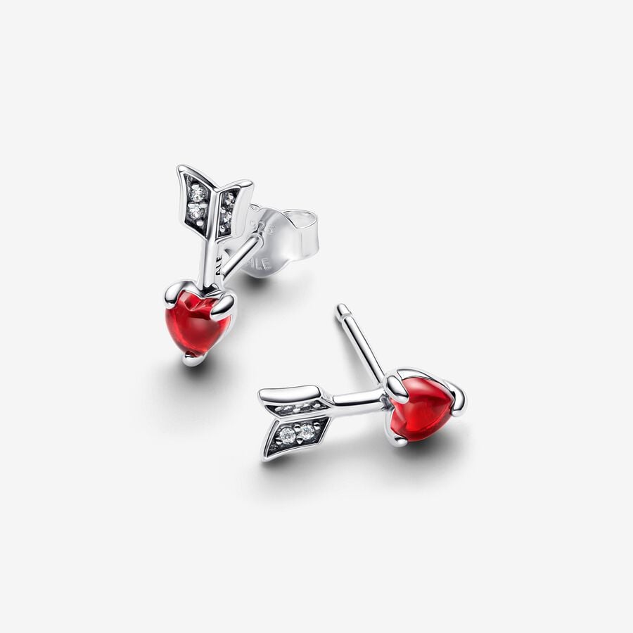Heart & Arrow - Red - Silver - Pandora Earrings