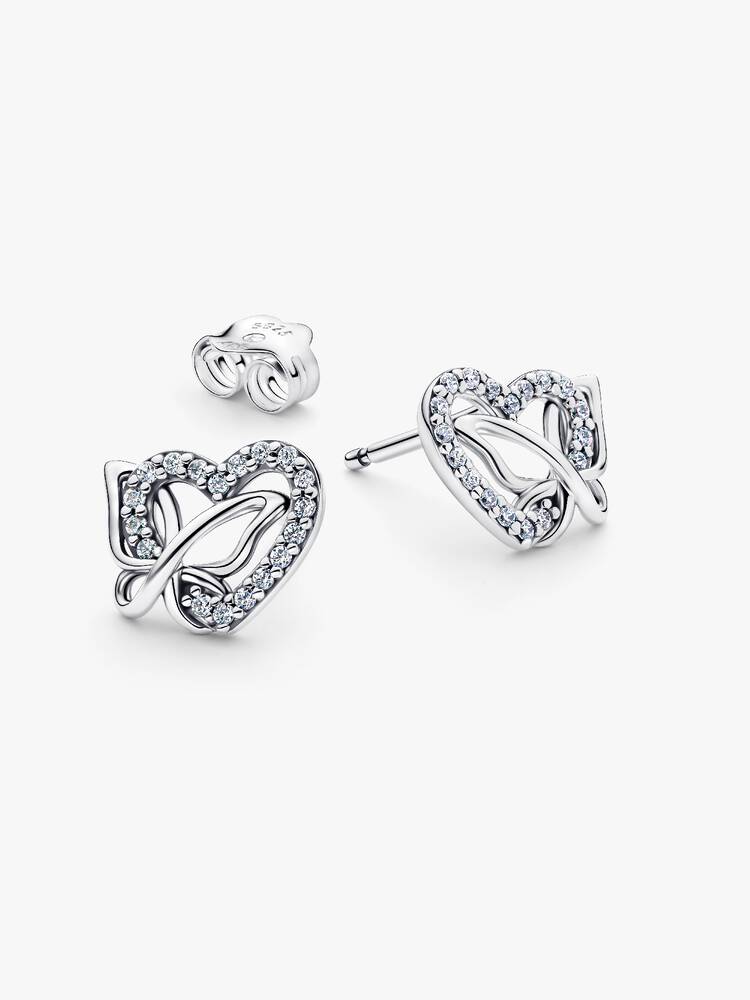 Orecchini Pandora - Orecchini a bottone con cuore e farfalla intrecciati | 294476C01
