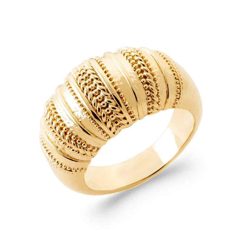 Getextureerde koepelvormige ring – verguld | Azulin