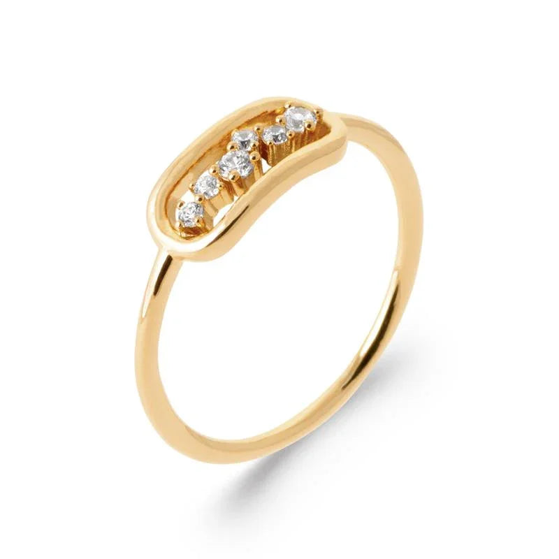 Gebogen ronde stenen ring – verguld | Azulin