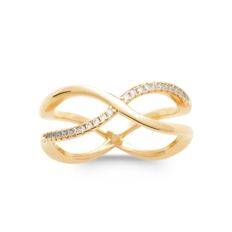 Bague Croisée Strass – Plaqué Or | Azuline vue 3