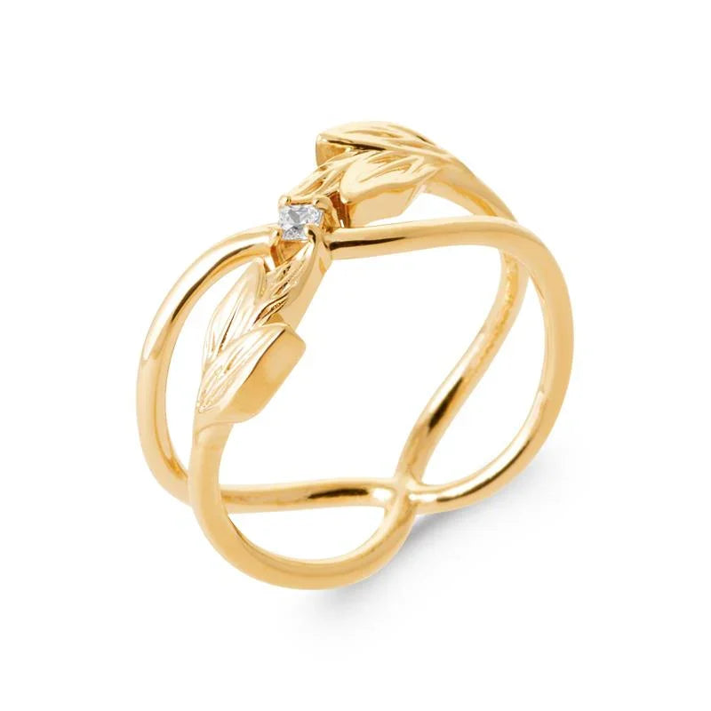 Anel Folhas Cruzadas – Banhado a Ouro | Azuline