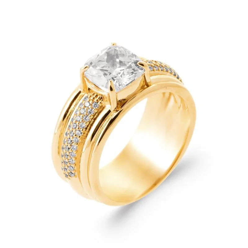 Anel Quadrado de Strass – Banhado a Ouro | Azuline