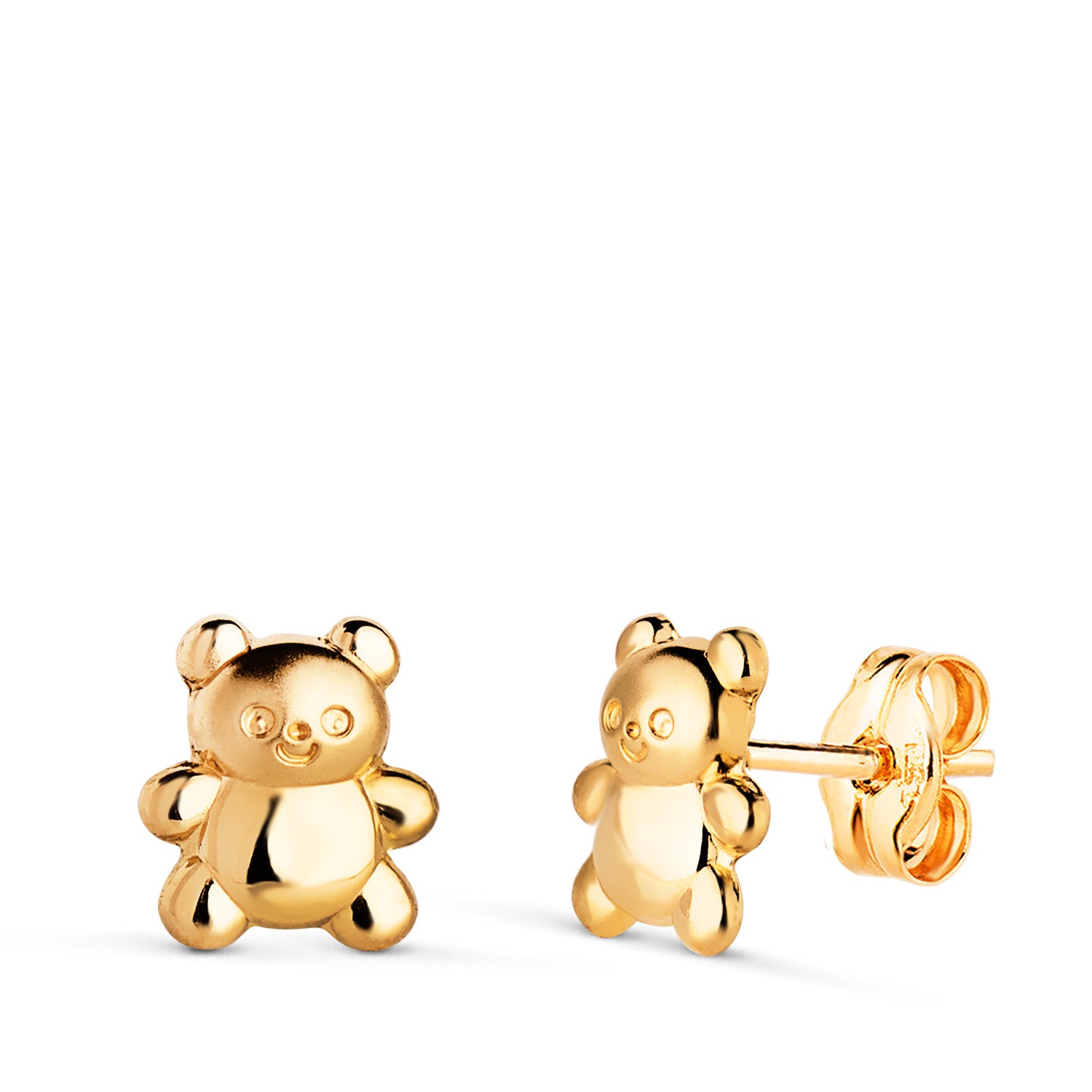 Boucles d'oreilles Ours en Or Jaune 18 Carats Mat et Brillant Taille : 7 X 6 mm Fermoir Poussettes Papillon