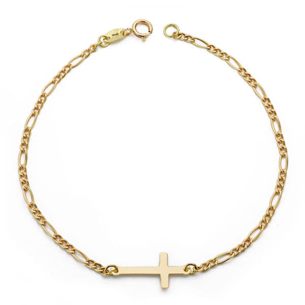 Bracciale in oro giallo 18 carati Croce 17 mm Lunghezza 19 cm Maglia 3X1 1,8 mm