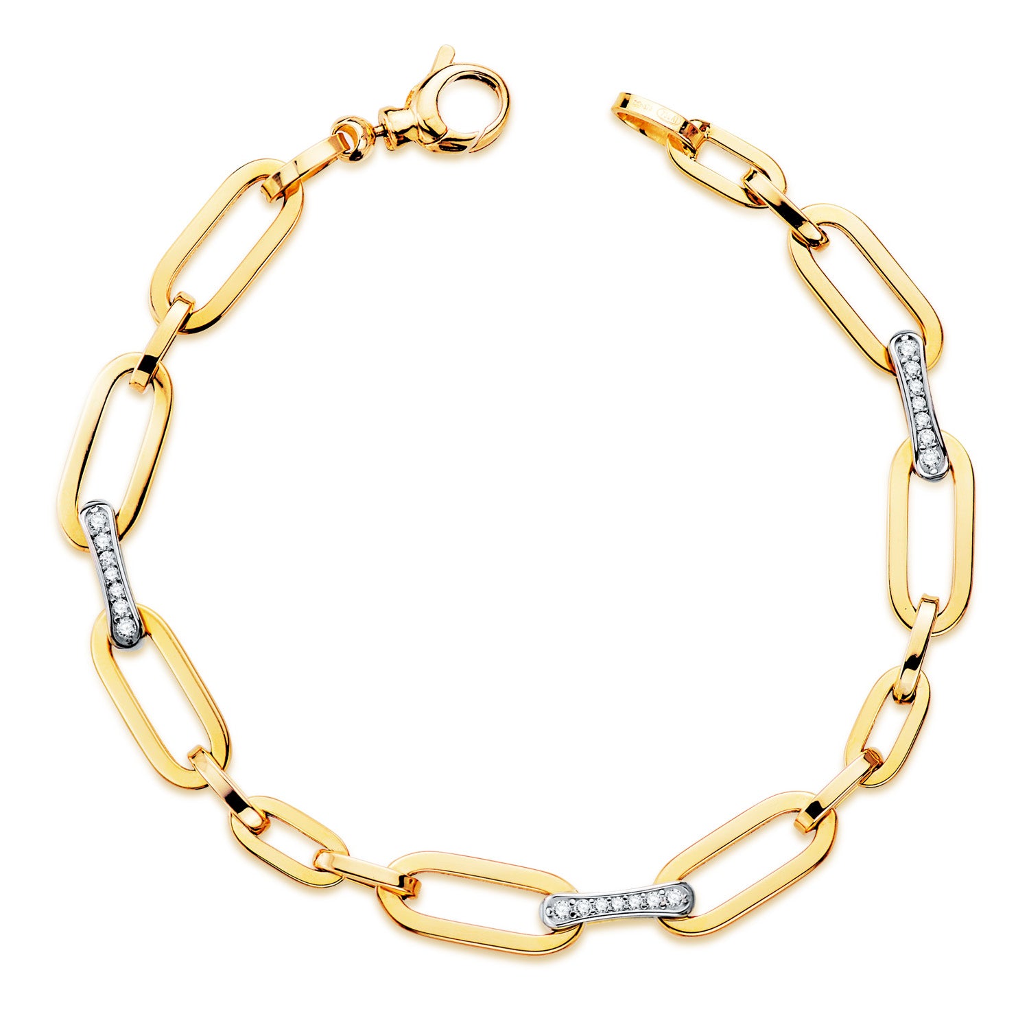 Bransoletka z 18-karatowego złota z ogniwami i cyrkoniami Szerokość: 6,5 mm Długość: 19,5 cm