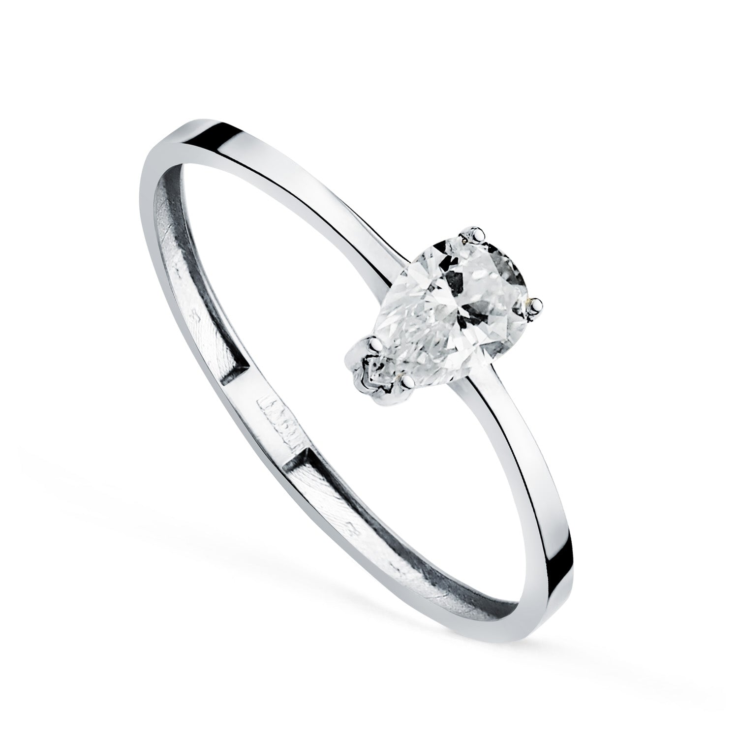 Bague en Or Blanc 18K Diamant Poire de Laboratoire 0,35 Ct Diamant de Laboratoire VS2 - G Largeur : 6 mm