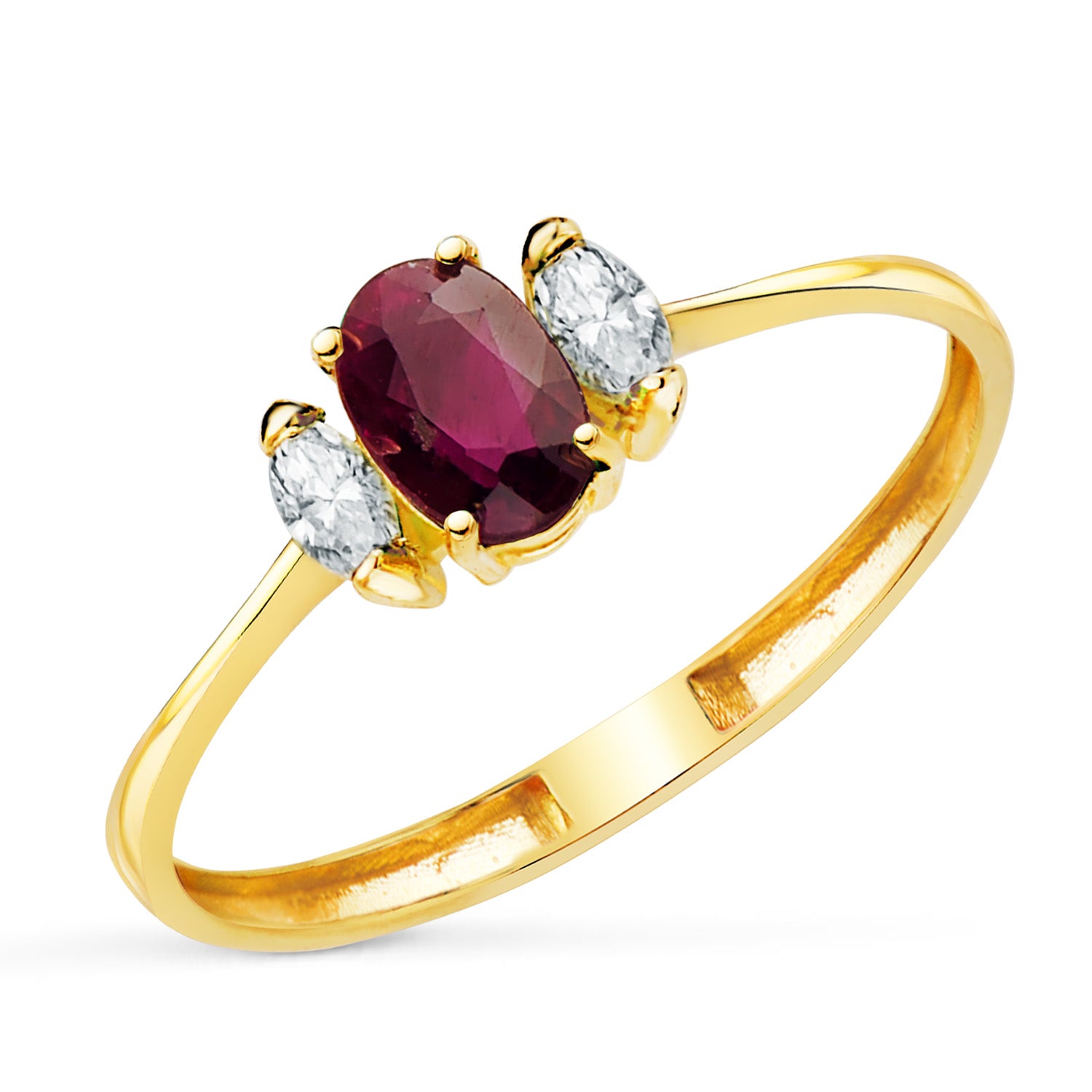 18K Yellow Gold Ring Fine Ruby 6X4 mm 0.55 Ct and Lab Diamonds 0.134 Ct E - VS2