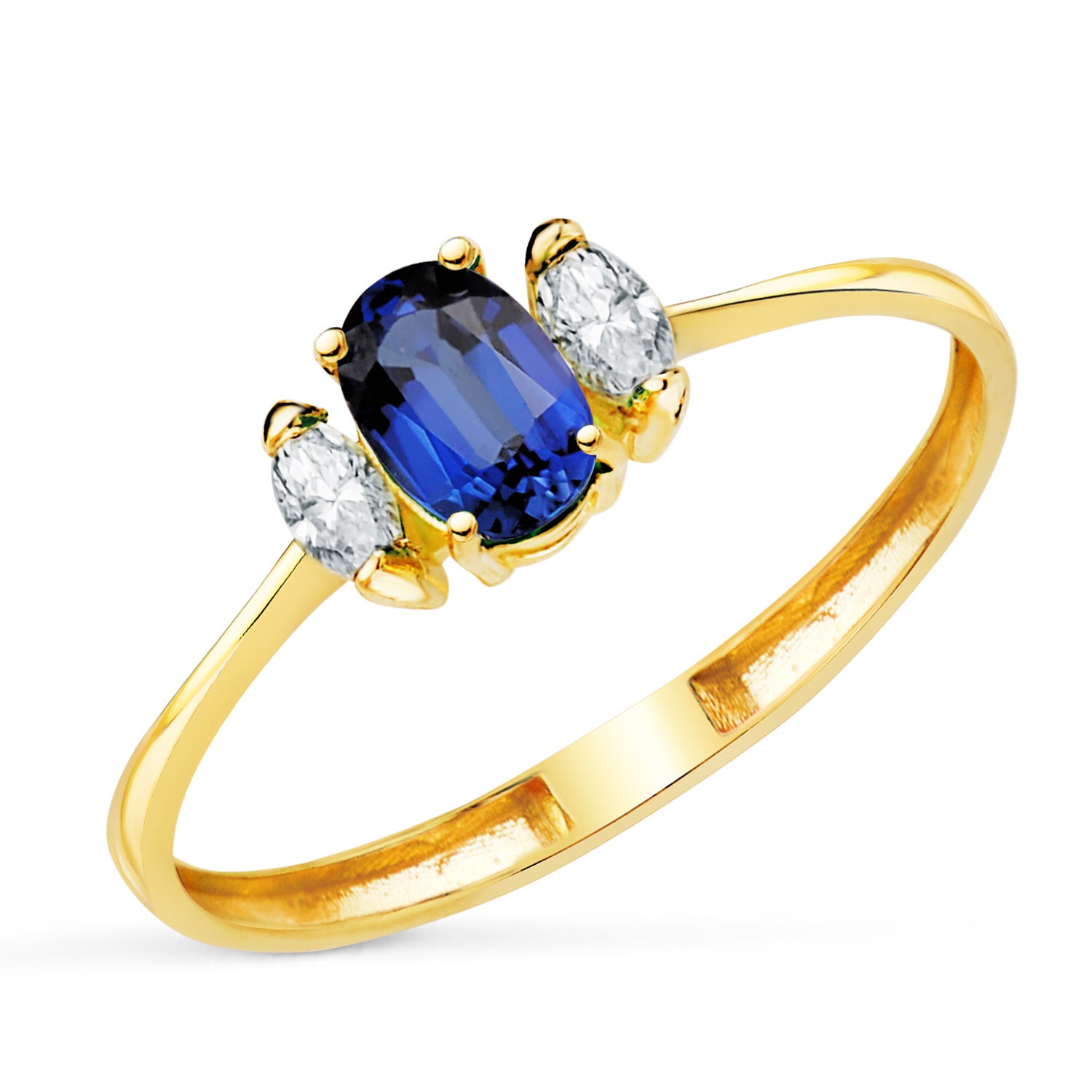 Ring van 18K geelgoud met saffierdiffusie 6X4 mm 0,63 Ct en labdiamanten 0,134 Ct E - VS2
