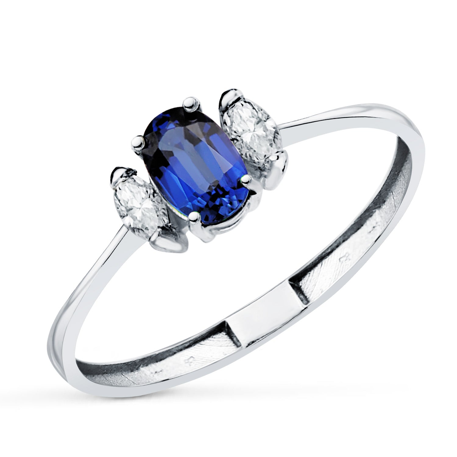 Ring i 18K vitguld Safir Diffusion 6X4 mm 0,64 Ct och labbdiamanter 0,134 Ct E - VS2