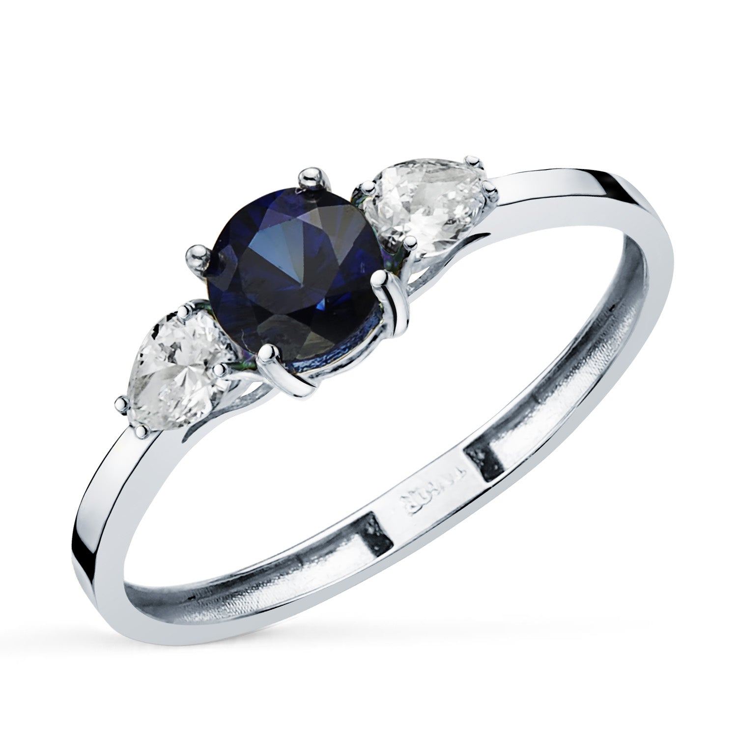 Bague en Or Blanc 18K 5 mm Saphir 0,63 Ct et Diamants de Laboratoire Taille Poire 0,29 Ct VS2 - E