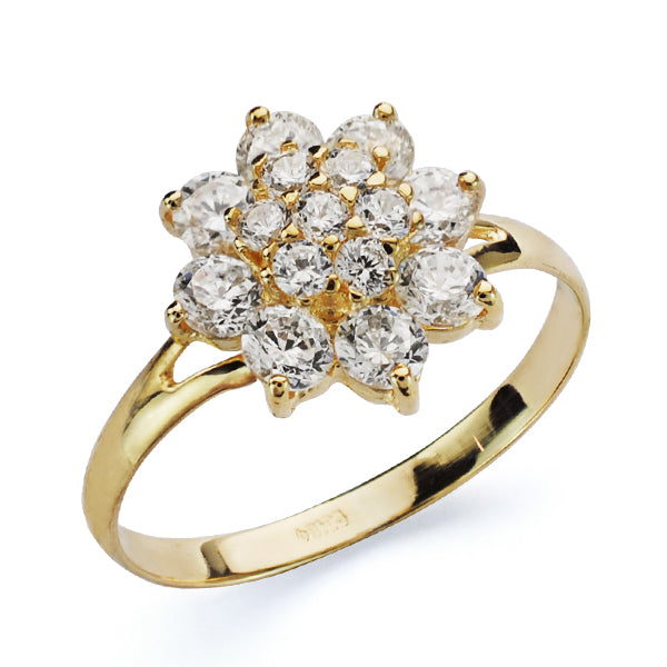 Bague Présure Ananas Or Jaune 18K avec Zircon Largeur: 12 mm
