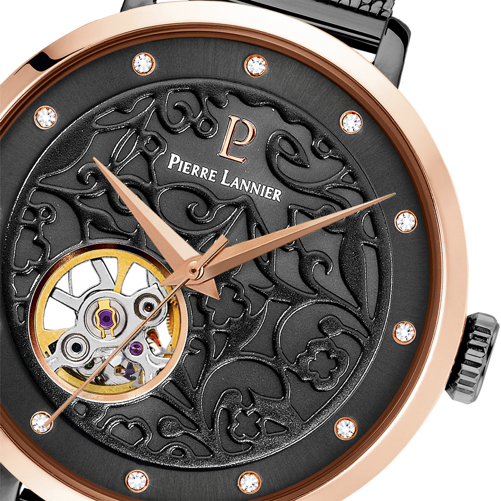 قرص رمادي لامع، عقارب شبه لامعة، إطار أنيق من Pierre Lannier 310F988