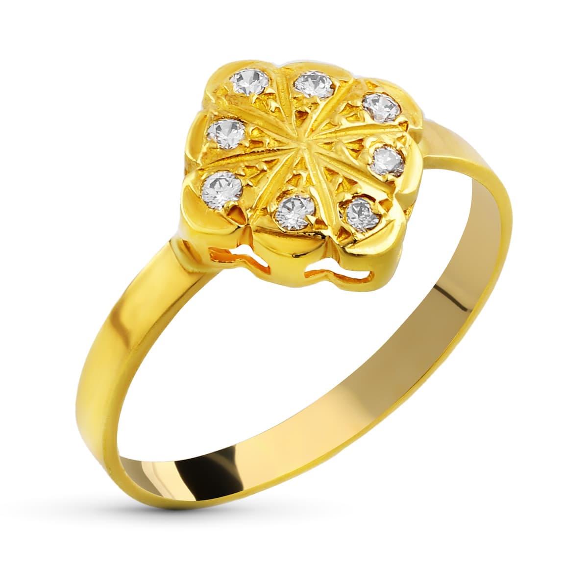18K gult gullring med Zirconia mønster Bredde: 9 mm