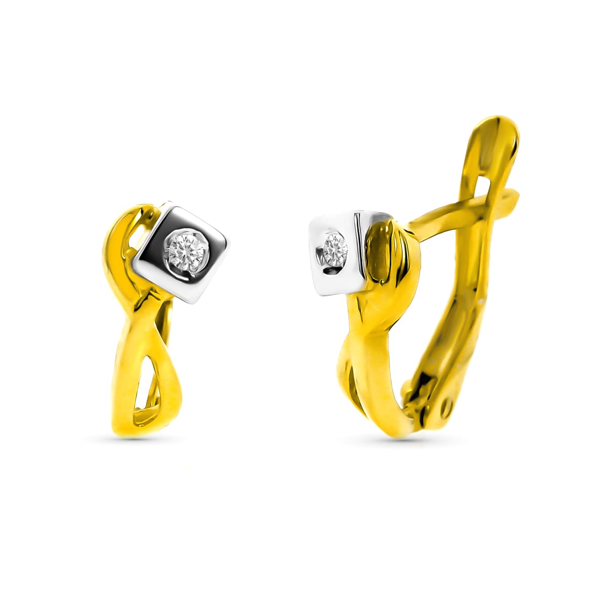 18K Two-tone Gold Earrings with Brilliant Cut Si-h Natural Diamonds Catalan Clasp