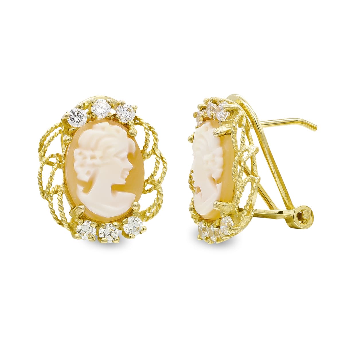 18K Boucles d'oreilles Cameo en Or 14X12MM Fermoir Omega