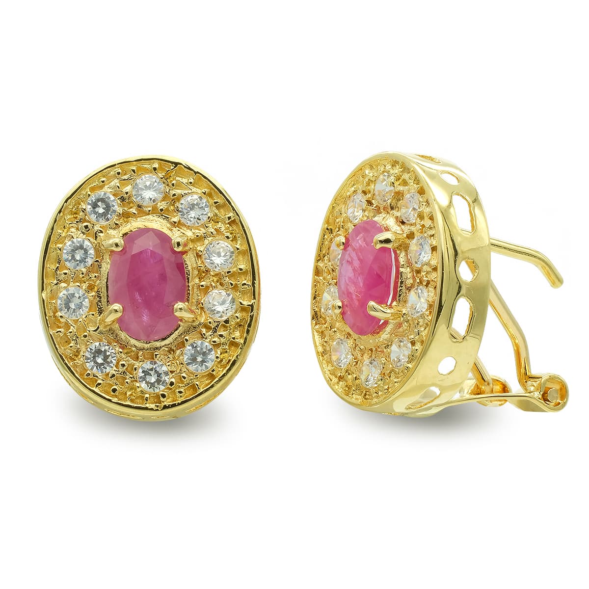 18K Boucles d'oreilles Or Jaune avec Zircons Fermoir Omega