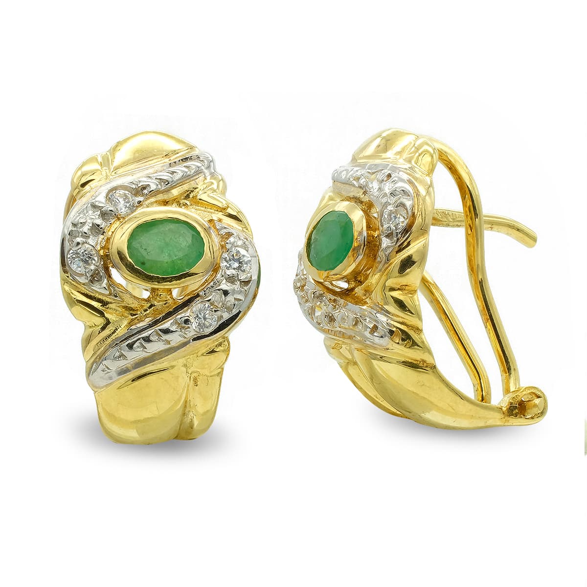 Brincos em ouro bicolor 18K e zircônia com fecho Omega