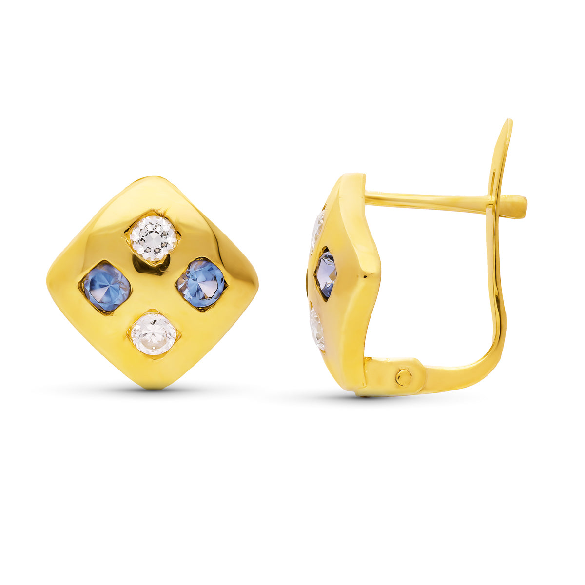 Boucles d'oreilles Or Jaune 18K Zircone 10X10 mm Fermoir Catalan