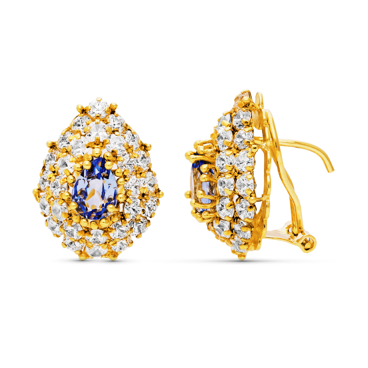 Boucles d'oreilles Or Jaune 18K Pierre et Zircone 20X14 Fermoir Omega